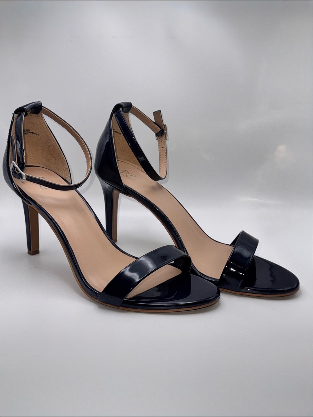 Navy Blue Patent Ankle-Strap Sandals
